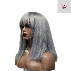 center wig machine made gray wig remy hair 12p