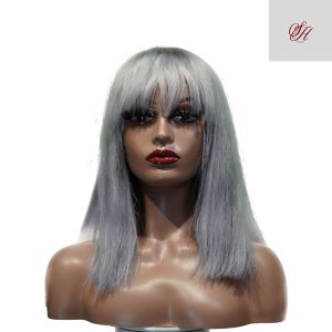 center wig machine made gray wig remy hair 12p