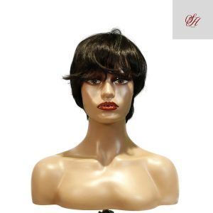 center wig machine made black wig remy hair h081