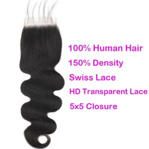 center wig remy hair 5x5 body wave hd closure