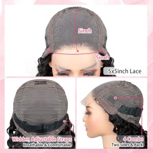 center wig natural black remy hair 5x5 lace closure straight human hair wig