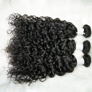 center wig remy hair black water wave bundles brazilian weaving