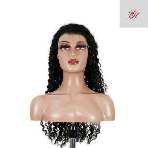 center wig natural black remy hair 6x7 lace closure deep wave human hair wig