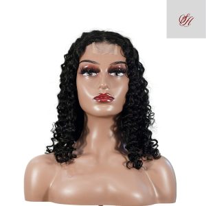 center wig natural black remy hair 2x6 lace closure deep wave bob human hair wig