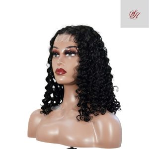 center wig natural black remy hair 2x6 lace closure deep wave bob human hair wig