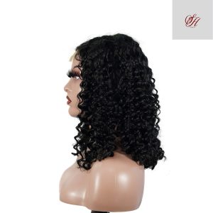 center wig natural black remy hair 2x6 lace closure deep wave bob human hair wig