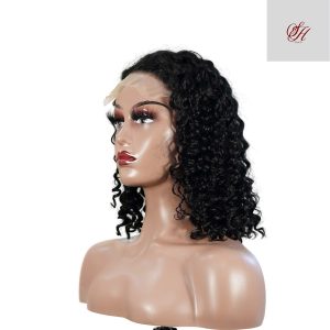 center wig natural black remy hair 5x5 lace closure jerry curly 12 inch bob human hair wig