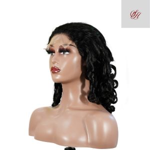 center wig natural black remy hair 5x5 lace closure bouncy curls human hair wig