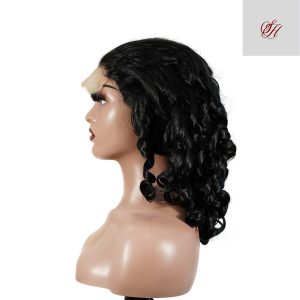 center wig natural black remy hair 5x5 lace closure bouncy curls human hair wig