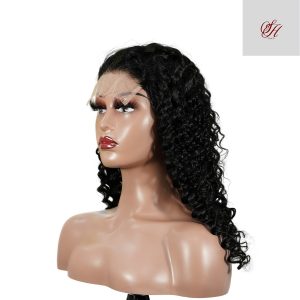 center wig natural black remy hair 5x5 lace closure deep wave human hair wig