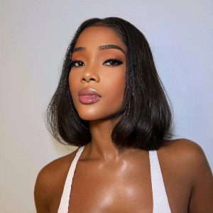 center wig natural black remy hair 2x6 lace closure straight bob human hair wig