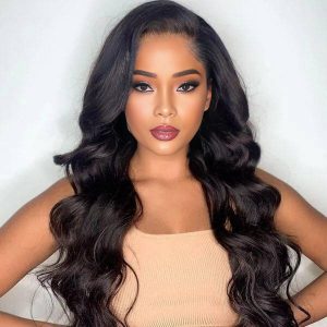 center wig natural black remy hair 5x5 lace closure body wave human hair wig