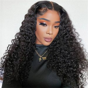 Home center wig 13x4 deep wave lace front wig natural black remy hair