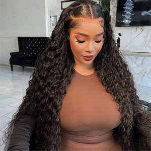 center wig natural black asian raw hair 13x6 hd lace front wig deep wave human hair wig