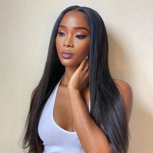 center wig natural black remy hair 5x5 lace closure straight human hair wig