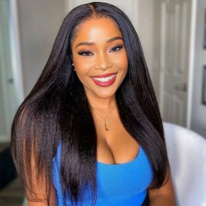 center wig natural black remy hair 6x7 lace closure yaki straight human hair wig