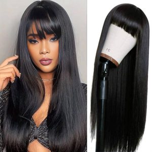 center wig 4x4 straight lace bangs wig remy hair